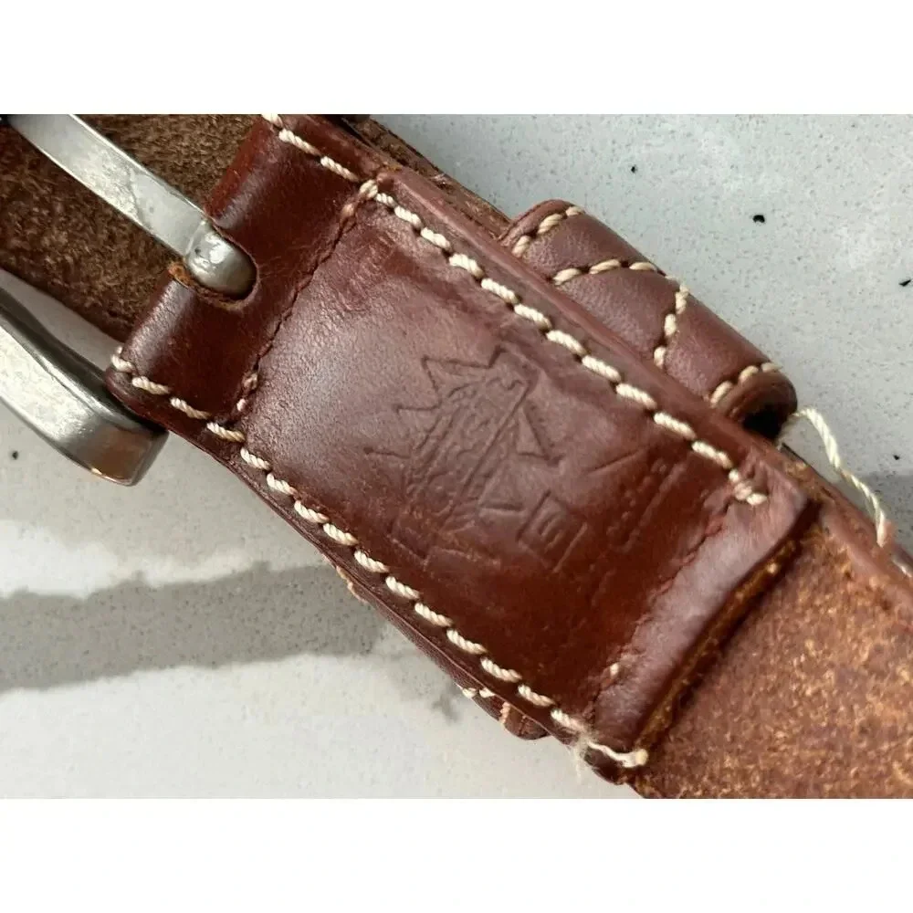 Vintage Fossil Brown Diamond Stitch Pattern Leather Belt mens small